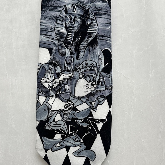 3/$20 💥 Vintage 1995 Looney Tunes Mens Tie Warner Bros. Black & White Diamond - Picture 11 of 16